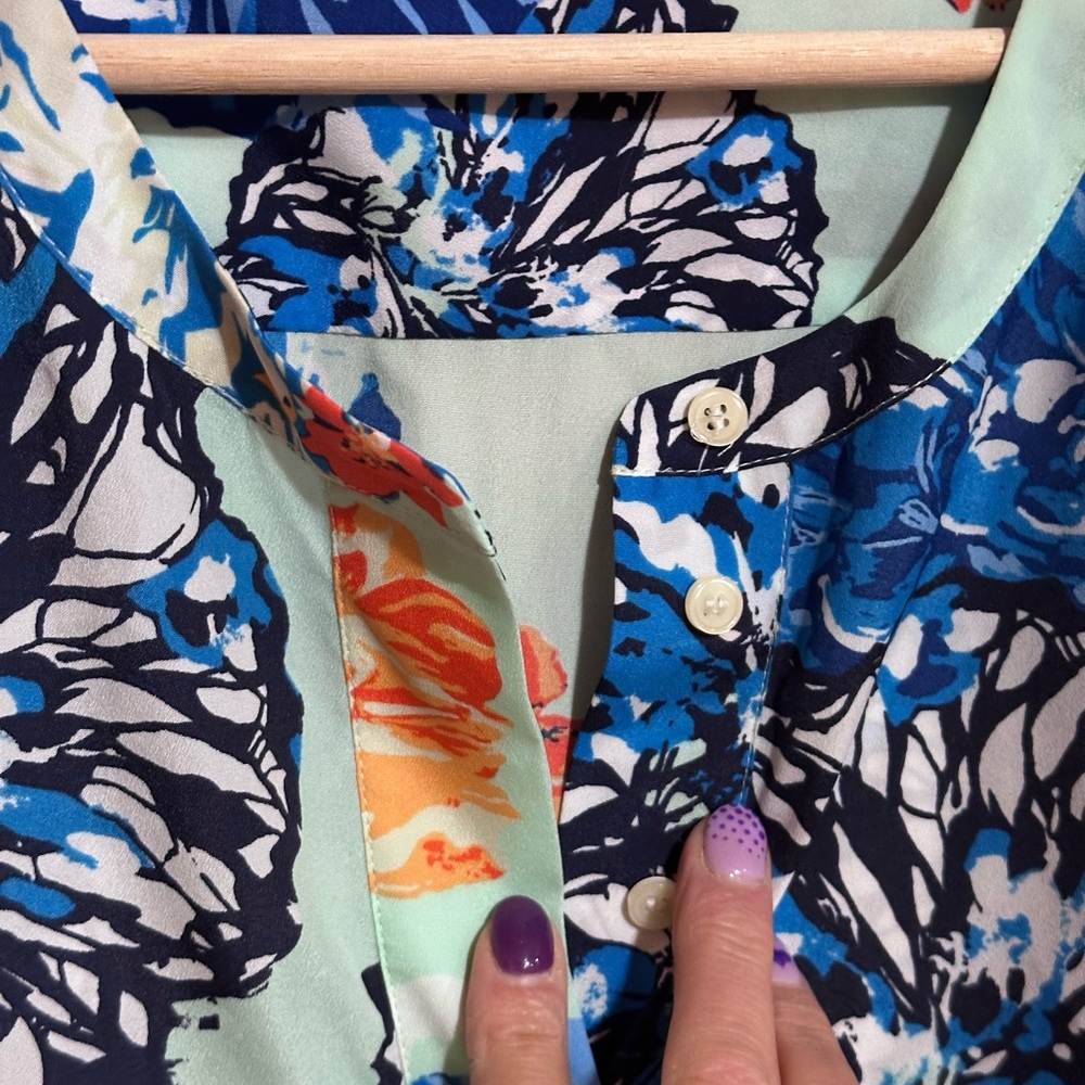J. Crew sz 8 Floral Sleeveless Blouse - Blue‎ and Orange lightweight flowy - Picture 6 of 7